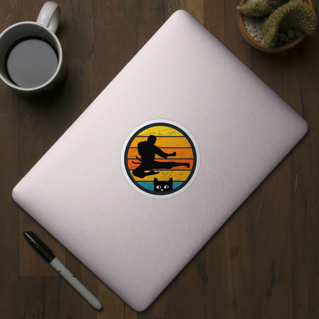 Retro Silhouette Karate Cat Design by Midlife50